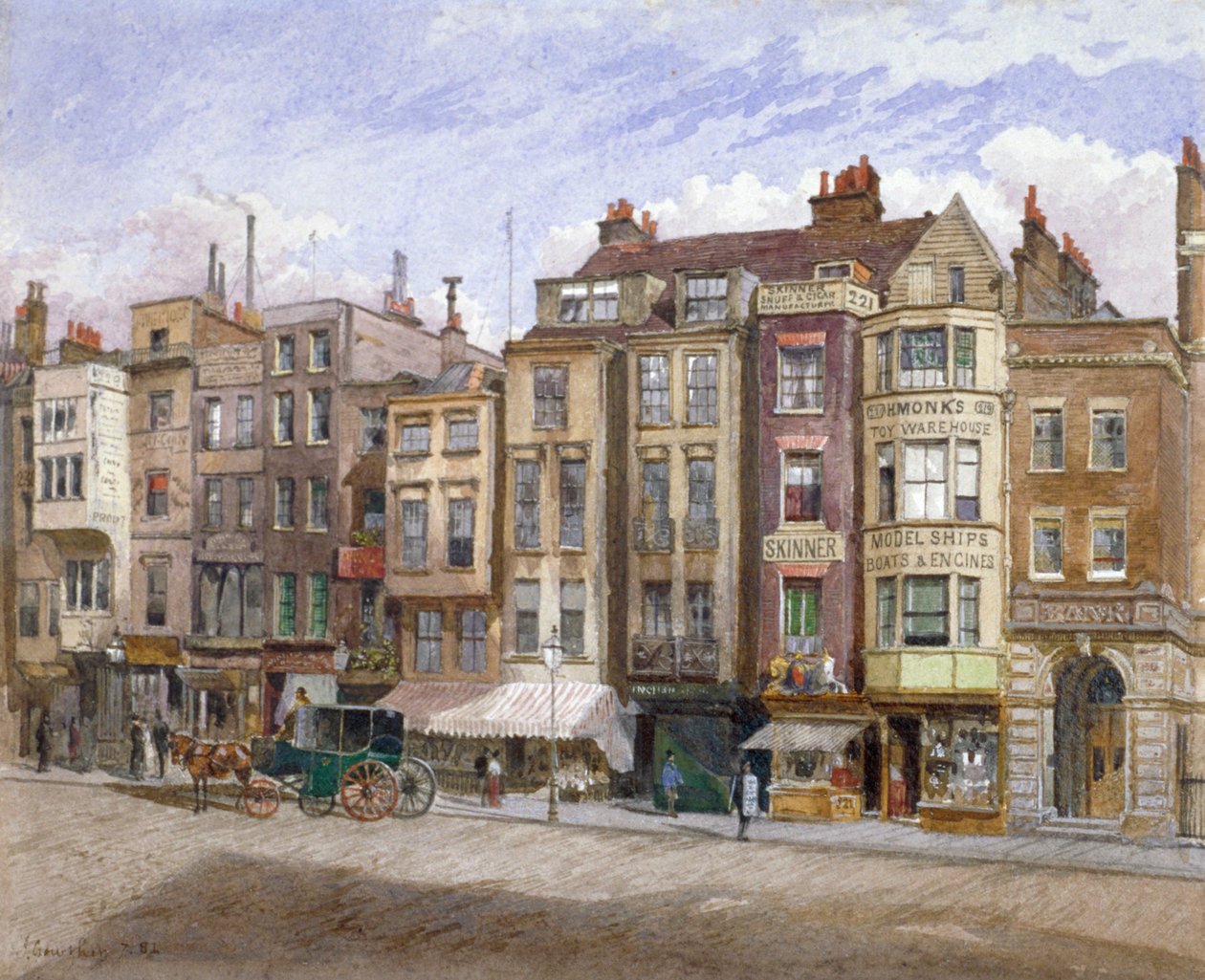 Utsikt över kommersiella lokaler i Strand, Westminster, London, 1881. av John Crowther