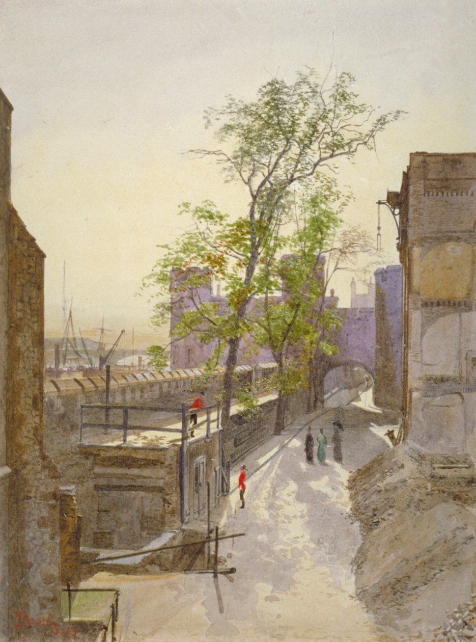Vy över butiksrum med utsikt västerut från Cradle Tower, Tower of London, Stepney, London, 1883 av John Crowther