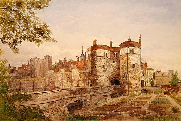 Utsikt över Tower of London, som visar Byward Tower, Beauchamp Tower, Devereux Tower och St. Thomas Tower av John Crowther