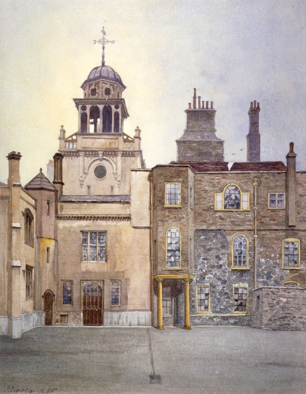 Utsikt över norra sidan av Chapel Tower, Charterhouse, London, 1885. av John Crowther