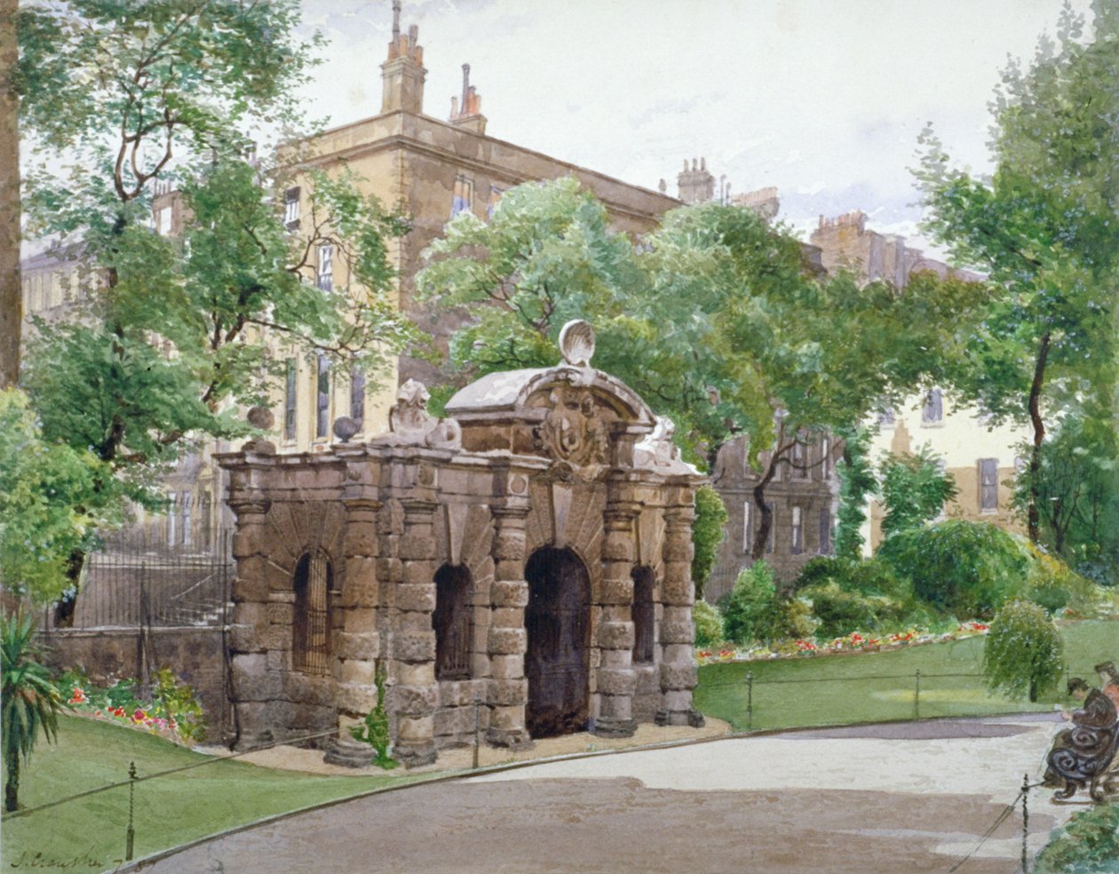 Utsikt över södra fronten av York Watergate, Buckingham Street, Westminster, London, 1887 av John Crowther