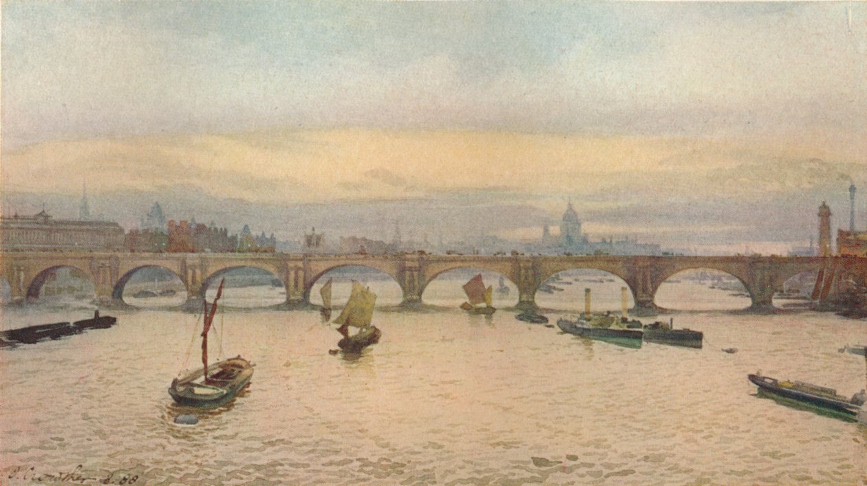 Waterloo Bridge från Charing Cross Railway Bridge, 1888 1926 av John Crowther