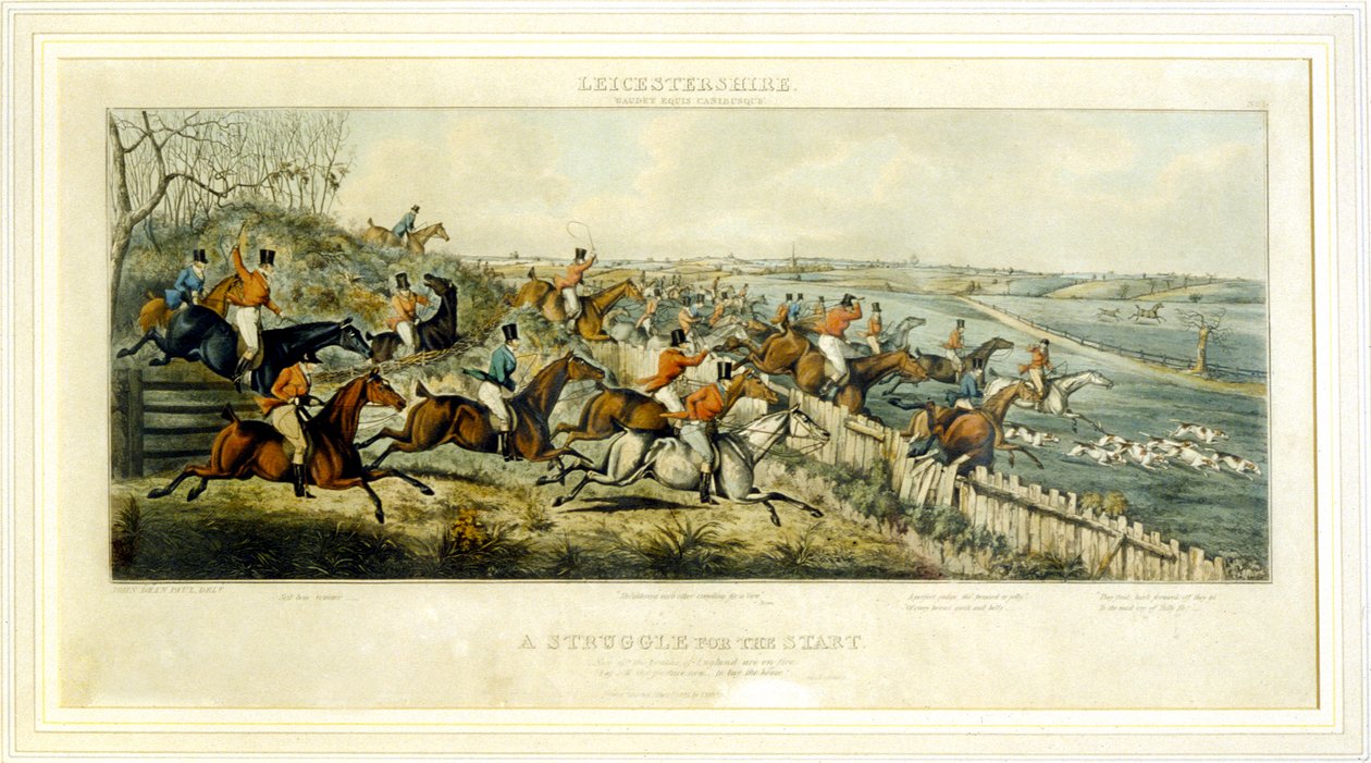 A Struggle for a Start, The Leicestershires, graverad av Henry Alken (1785-1851) 1825 (färgstick) av John Dean (after) Paul