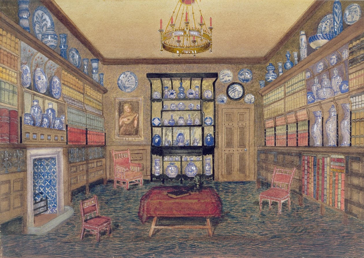The Morning Room, Bowden Hall, Upton St. Leonards, Gloucester (wc och penna på papper) av John Dearman Birchall