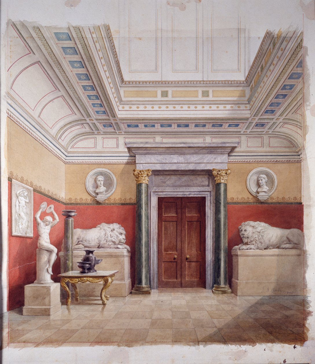 Skulpturgalleriet, norra änden, ca 1870 (akvarell på papper) av John Dibblee Crace
