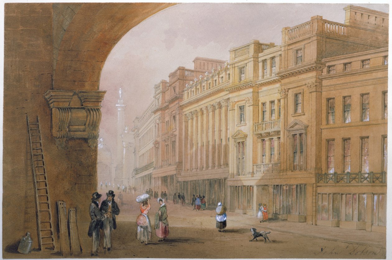 Utsikt över Grey Street, Newcastle upon Tyne (bc, bläck och wc på papper) av John Dobson