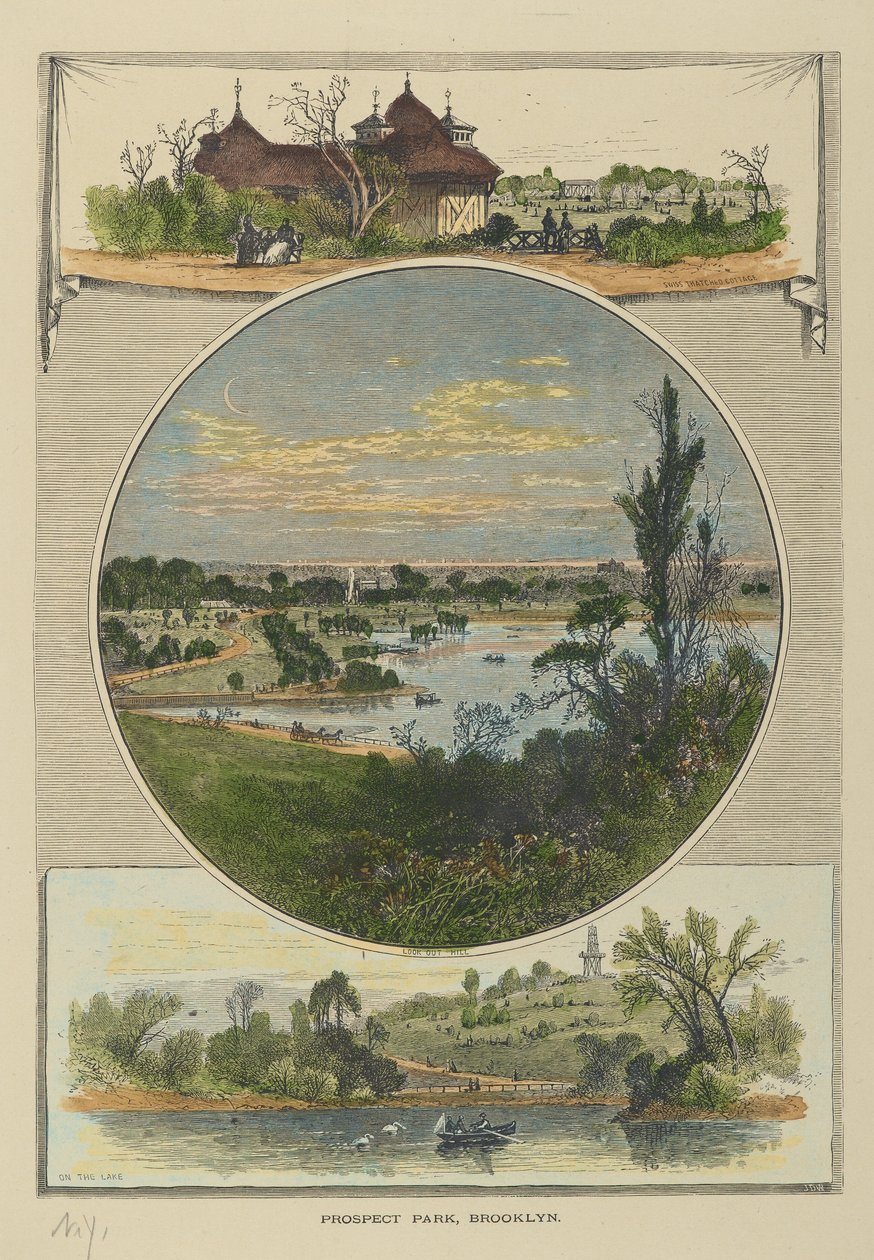 Prospect Park, Brooklyn (handfärgad gravyr) av John Douglas Woodward