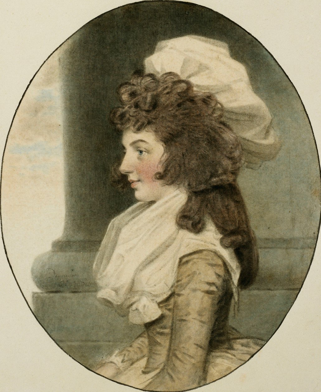 Porträtt av Sarah Whitmore, sittande vid en kolumn, 1787 av John Dowman