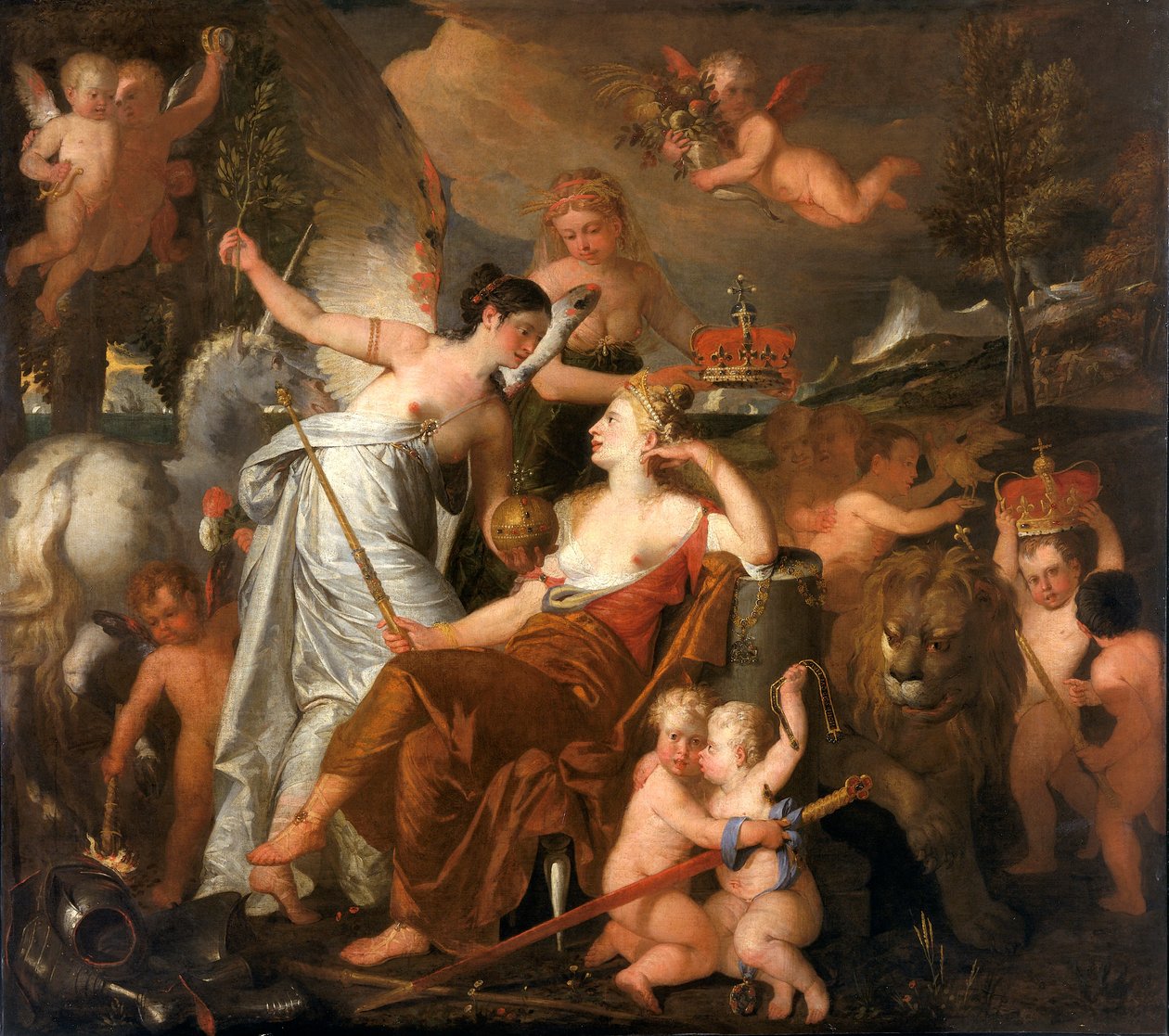 "En sen prinsessa som personifierar fred som kröner Englands ära reflekteras över Europa", 1819 av John Downman