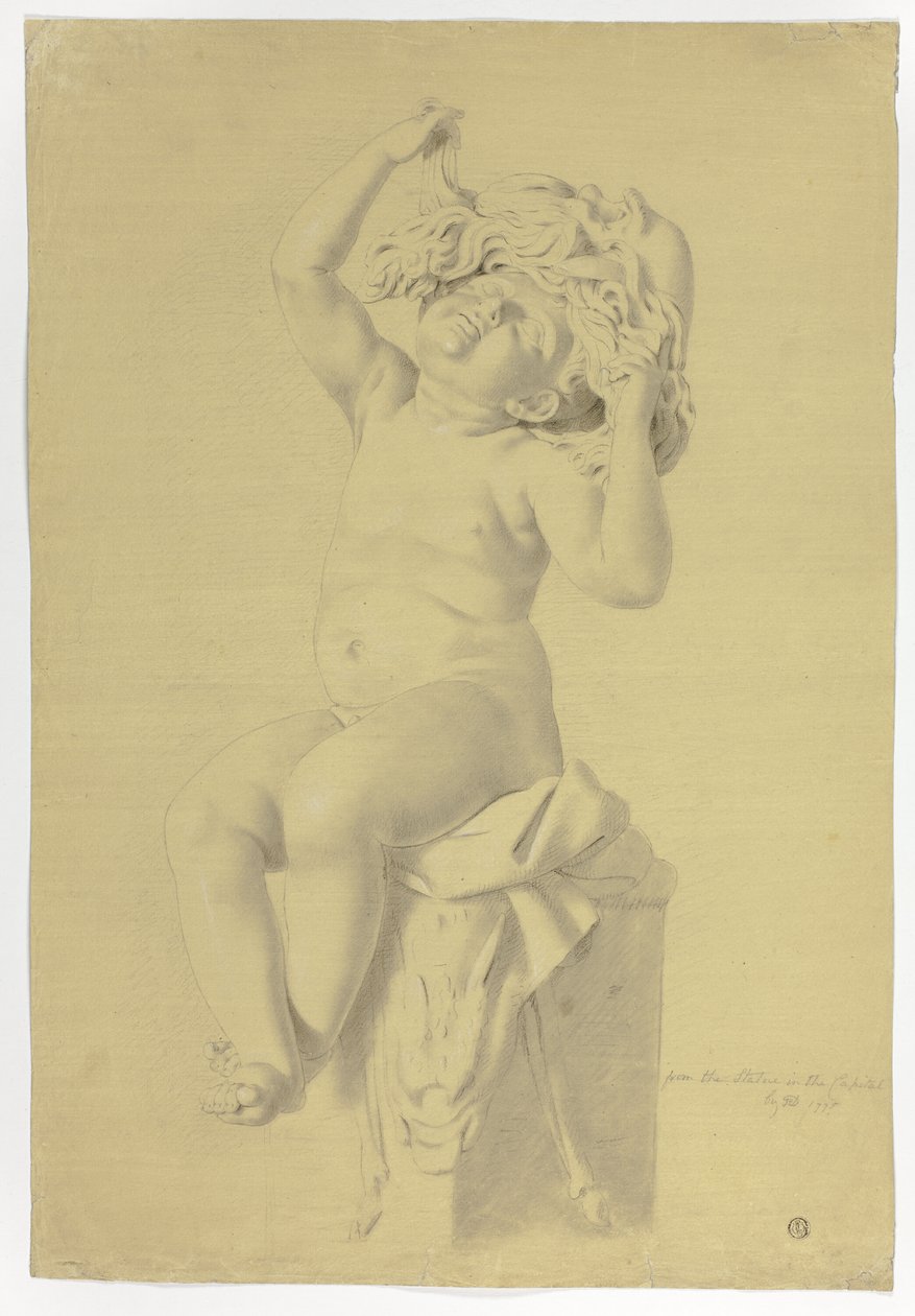 Antik staty av sittande Putto Holding mask av Silenus av John Downman