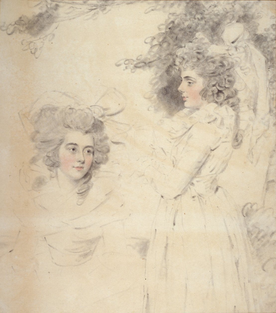 Porträtt av Georgiana, hertiginnan av Devonshire och Lady Elizabeth Foster (akvarell och penna på papper) av John Downman