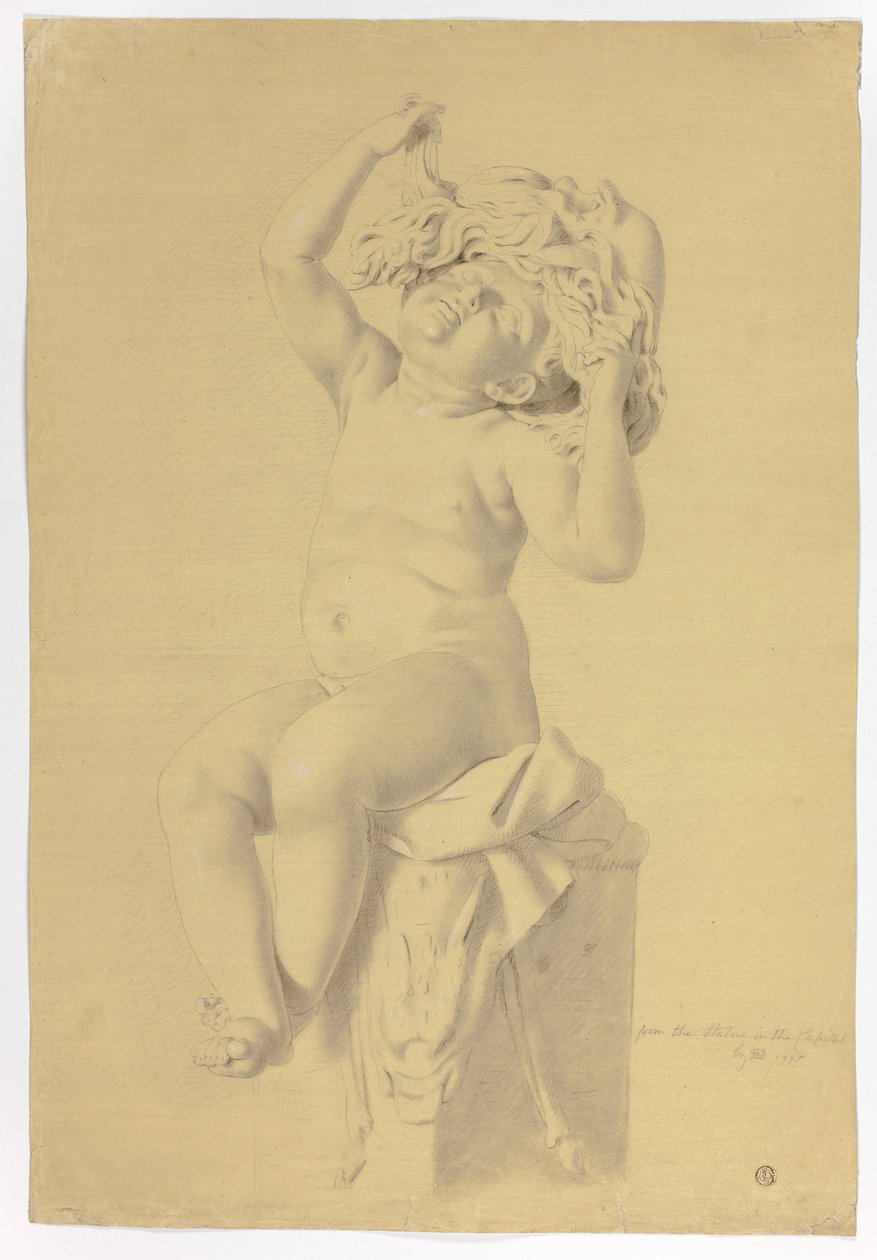 Antik staty av sittande Putto Holding mask av Silenus av John Downman
