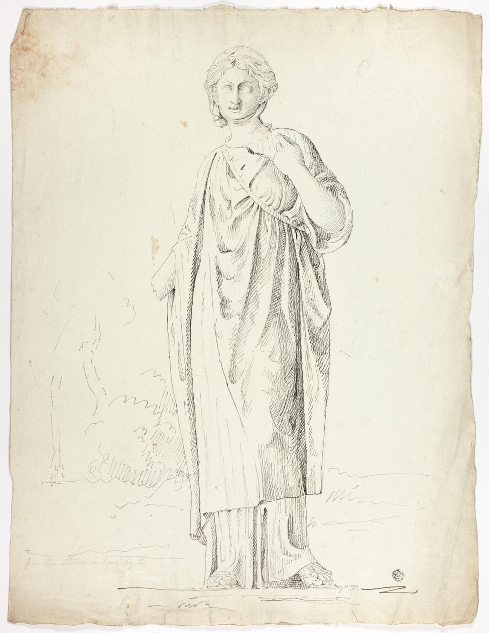 Antik staty av stående draperad kvinna av John Downman