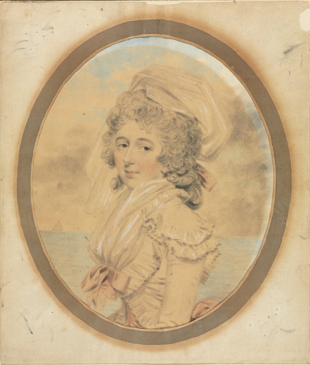Ung dam med en rosa rosett på hennes liv, 1792. av John Downman
