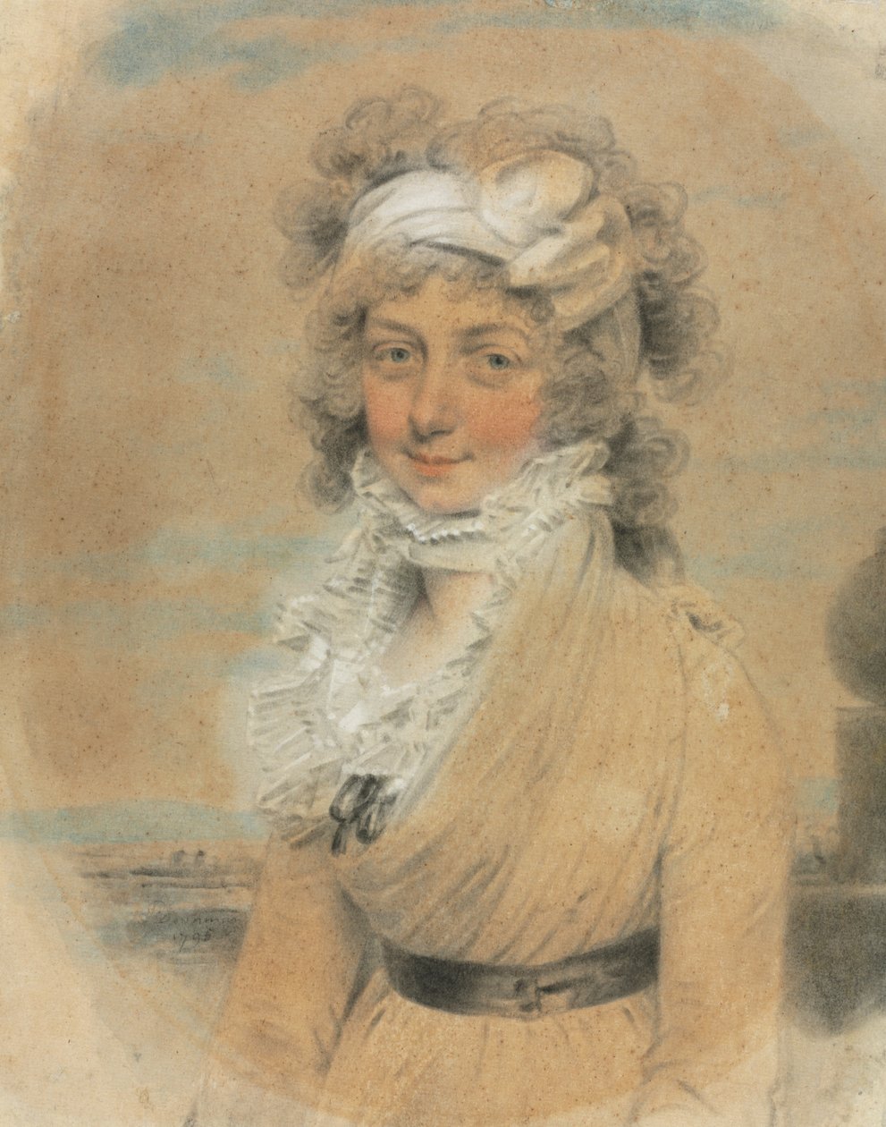 Ung dam med en vit rosett på huvudet, 1795. av John Downman
