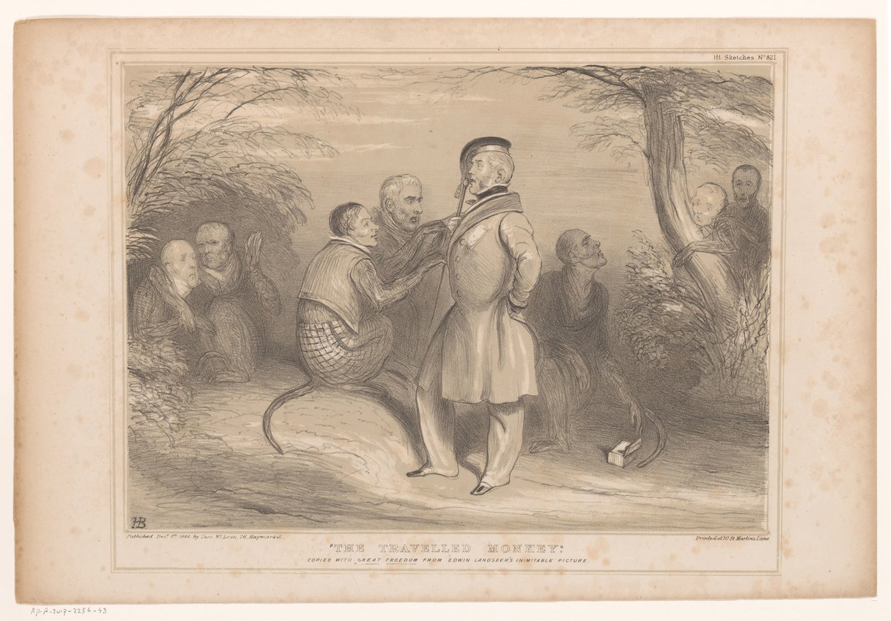 Lord Palmerston in the land van de apen Den reste apan. Kopierat med stor frihet från Edwin Landseers oefterhärmliga bild (titel på objekt) HB Sketches (serietitel på objekt) av John Doyle