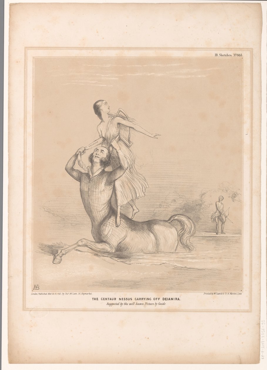 Spotprent träffade Lord Bentinck som kentaur Nessus Kentauren Nessus bär bort Deianira. Föreslagen av den välkända bilden av Guido (titel på objekt) HB Sketches (serietitel på objekt) av John Doyle