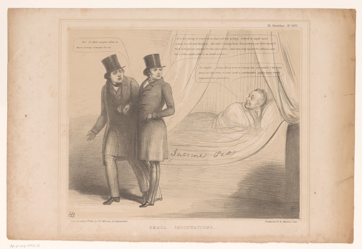 Spotprent träffade Peel i en bekväm säng Små insinuationer (titel på objekt) HB Sketches (serietitel på objekt) av John Doyle