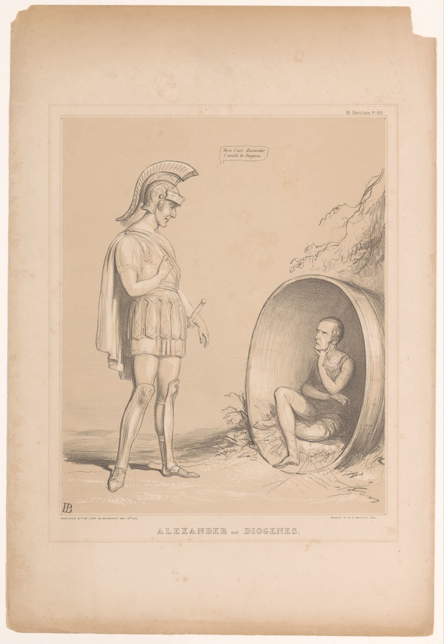 Spotprent träffade Sir Robert Peel Alexander och Diogenes (titel på objekt) HB Sketches (serietitel på objekt) av John Doyle