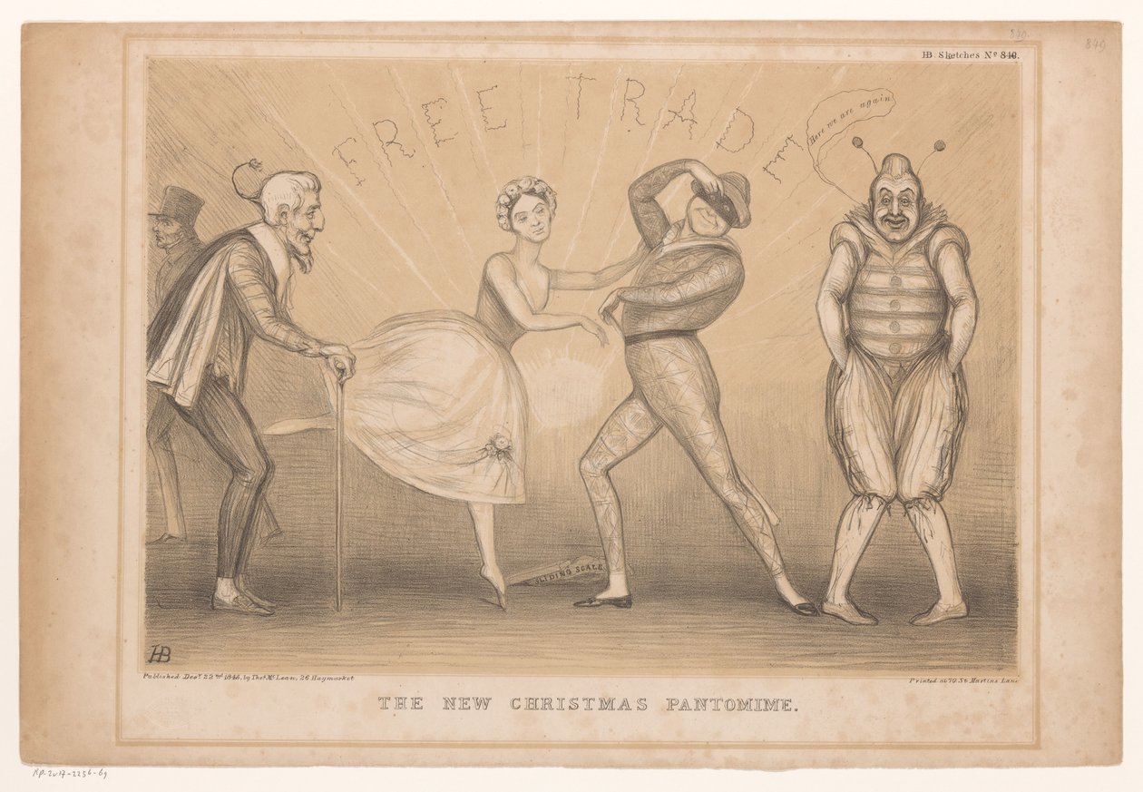 Spotprent met kerst voorstelling Den nya julpantomimen (titel på objekt) HB Sketches (serietitel på objekt) av John Doyle