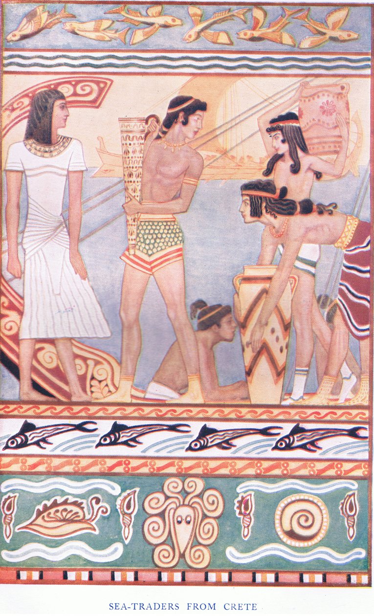 Havshandlare från Kreta, illustration från Myths of Crete och puben Pre-Helenic Europe. av Gresham Publishing Company Limited 1920-talet av John Duncan