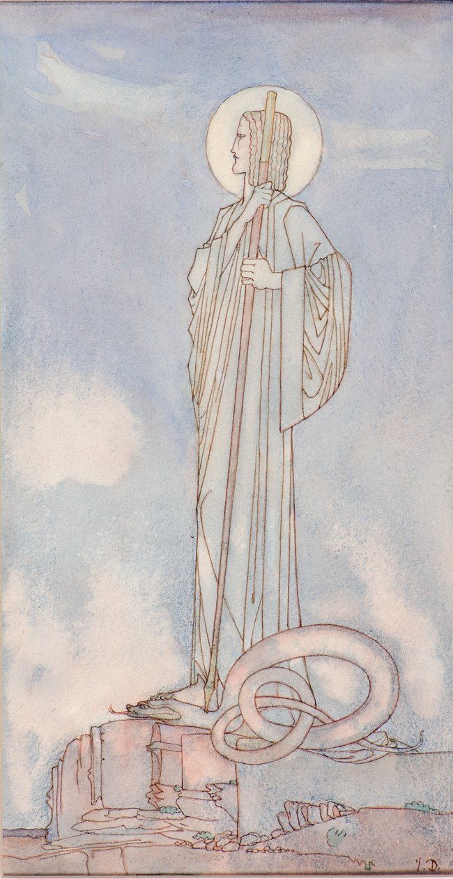 St George and the Dragon (penna och bläck) av John Duncan