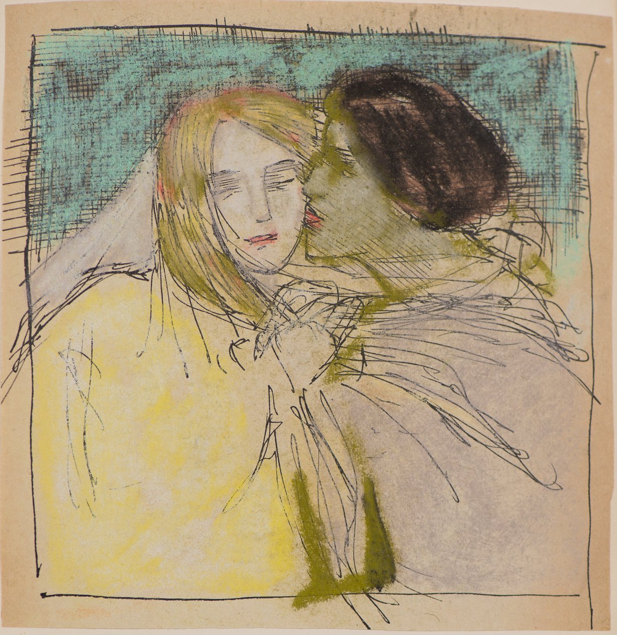 Untitled [Omfamnande par] (penna och bläck) av John Duncan