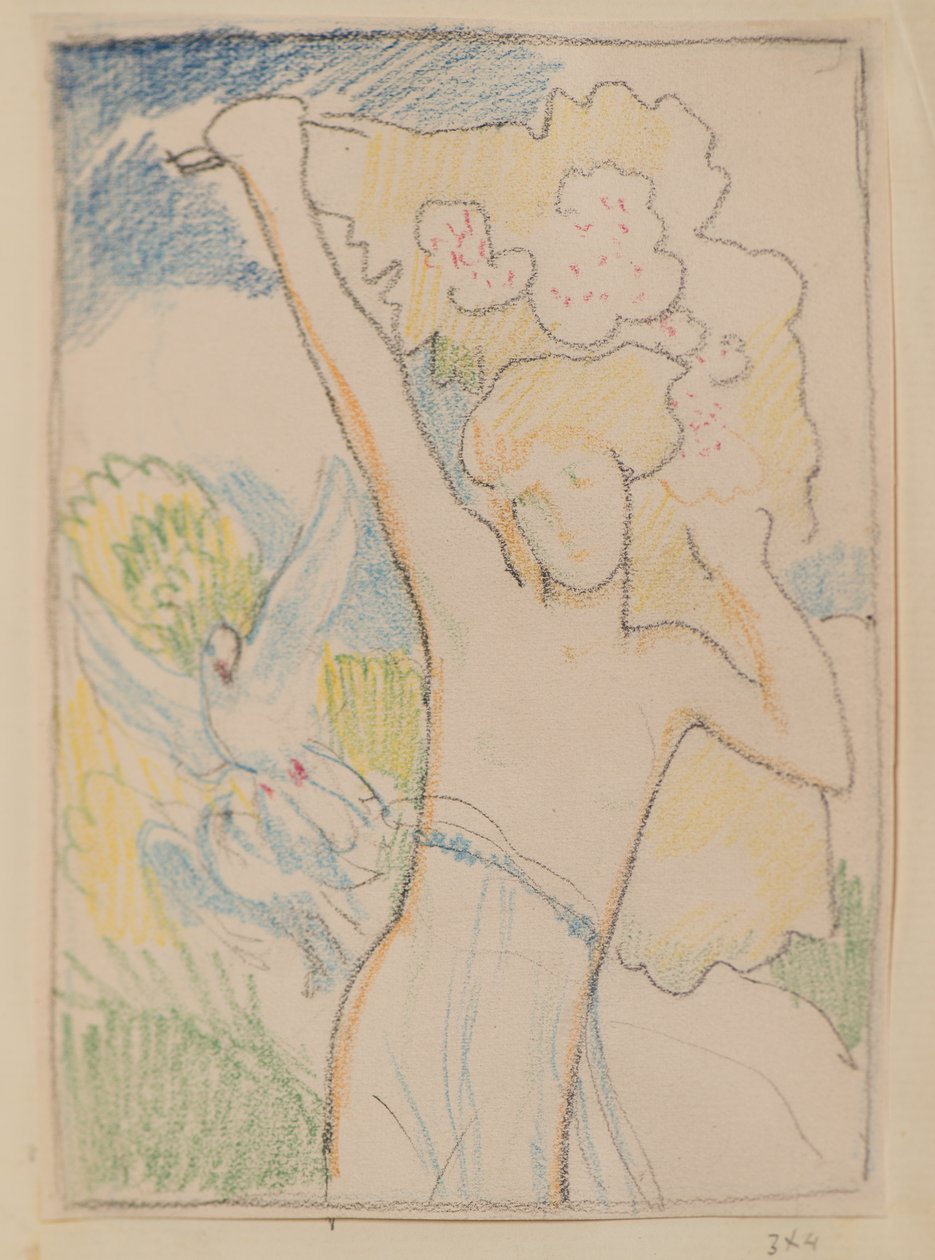 Utan titel [Kvinnofigur och duvor] (penna) av John Duncan