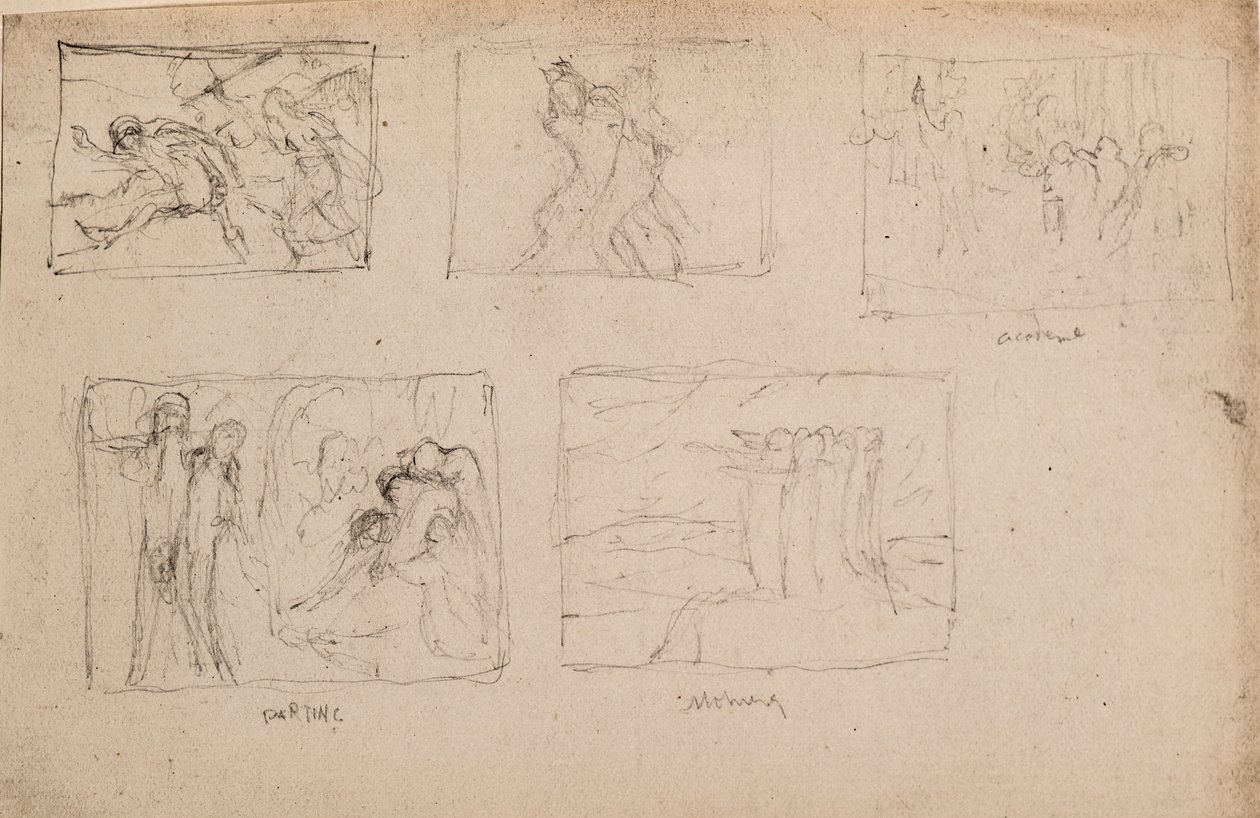 Untitled [Fem skisser av figurer] (penna) av John Duncan