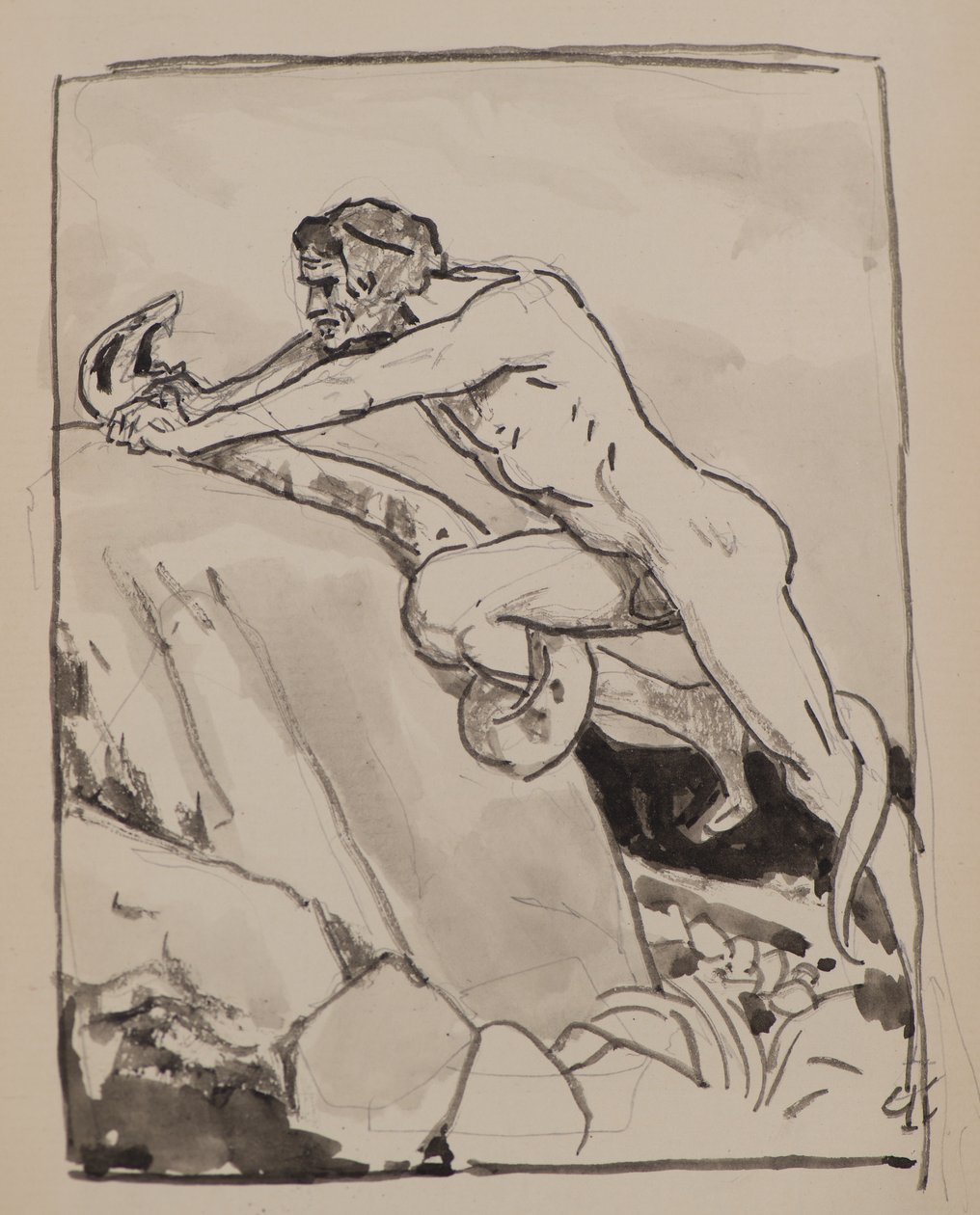 Untitled [Man wrestling a snake] (akvarell) av John Duncan