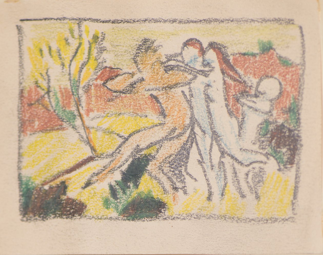 Untitled [Tre kvinnliga figurer som håller tillbaka en man] (penna) av John Duncan