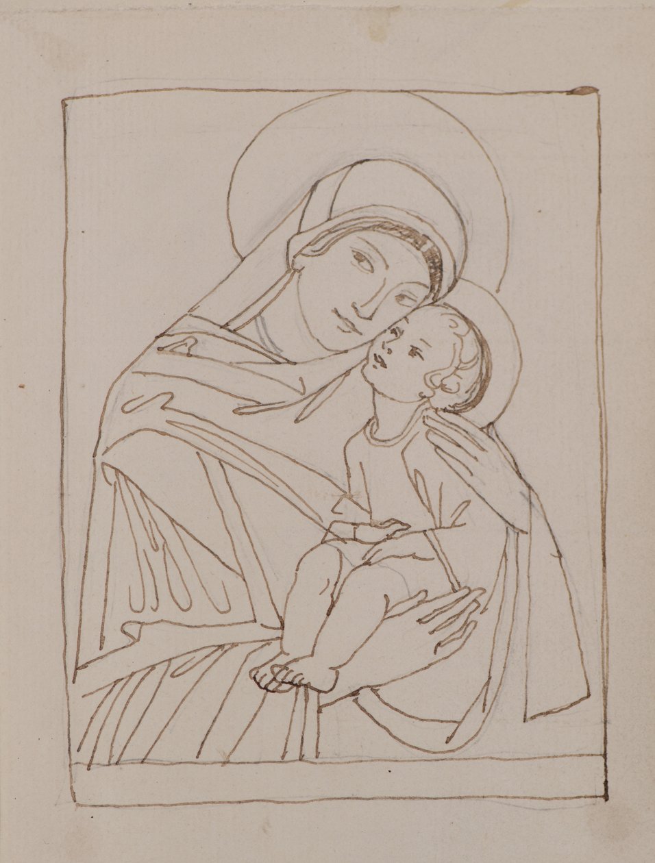 Namnlös [Jungfru och barn] (penna och bläck) av John Duncan
