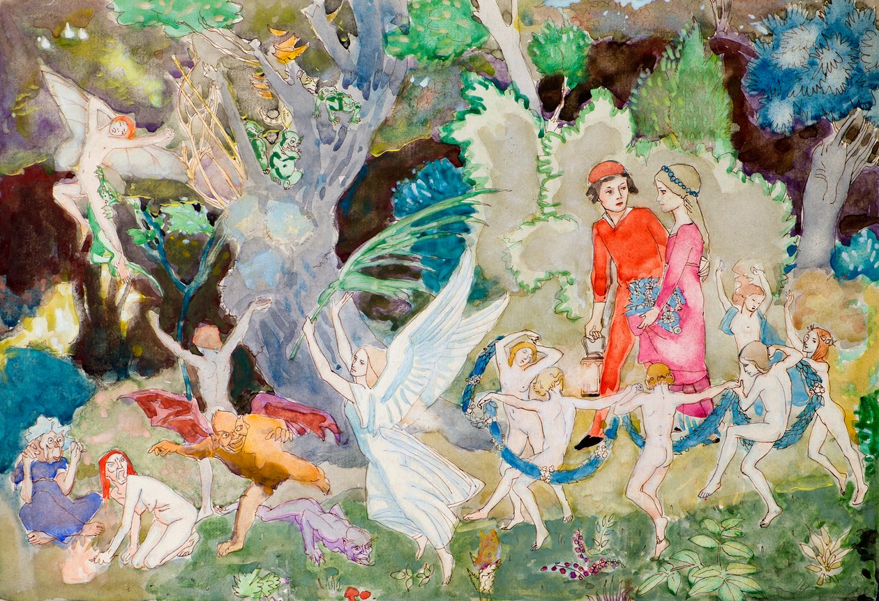 Yorinda och Yoringel i häxskogen (akvarell) av John Duncan