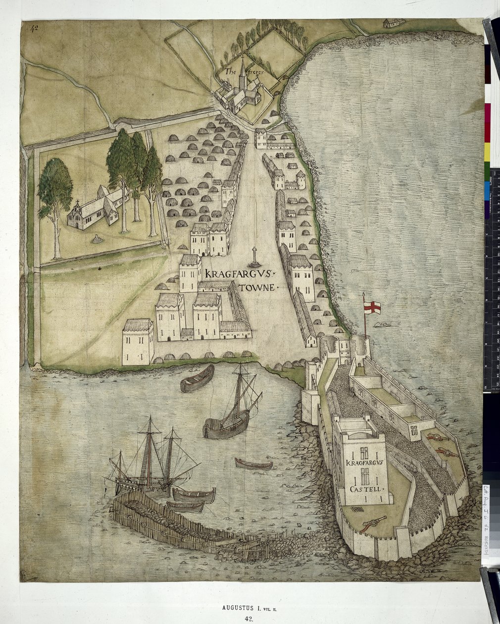 Bomull MSS Augustus I ii 41 Plan av Carrickfergus (Co. Antrim) 1612 (penna och bläck med tvätt på papper) av John Dunstall