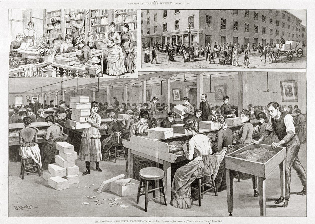 Scener av cigarettproduktion, 1887 av John Durkin