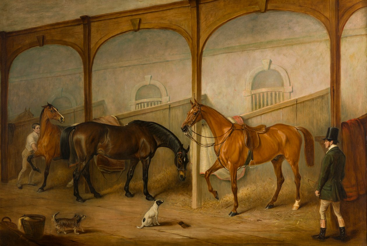 Tom of Lincoln and The Engineer in the Stables at Newport Lodge, Melton Mowbray, Leicestershire, c.1852 (olja på duk) av John E. Ferneley