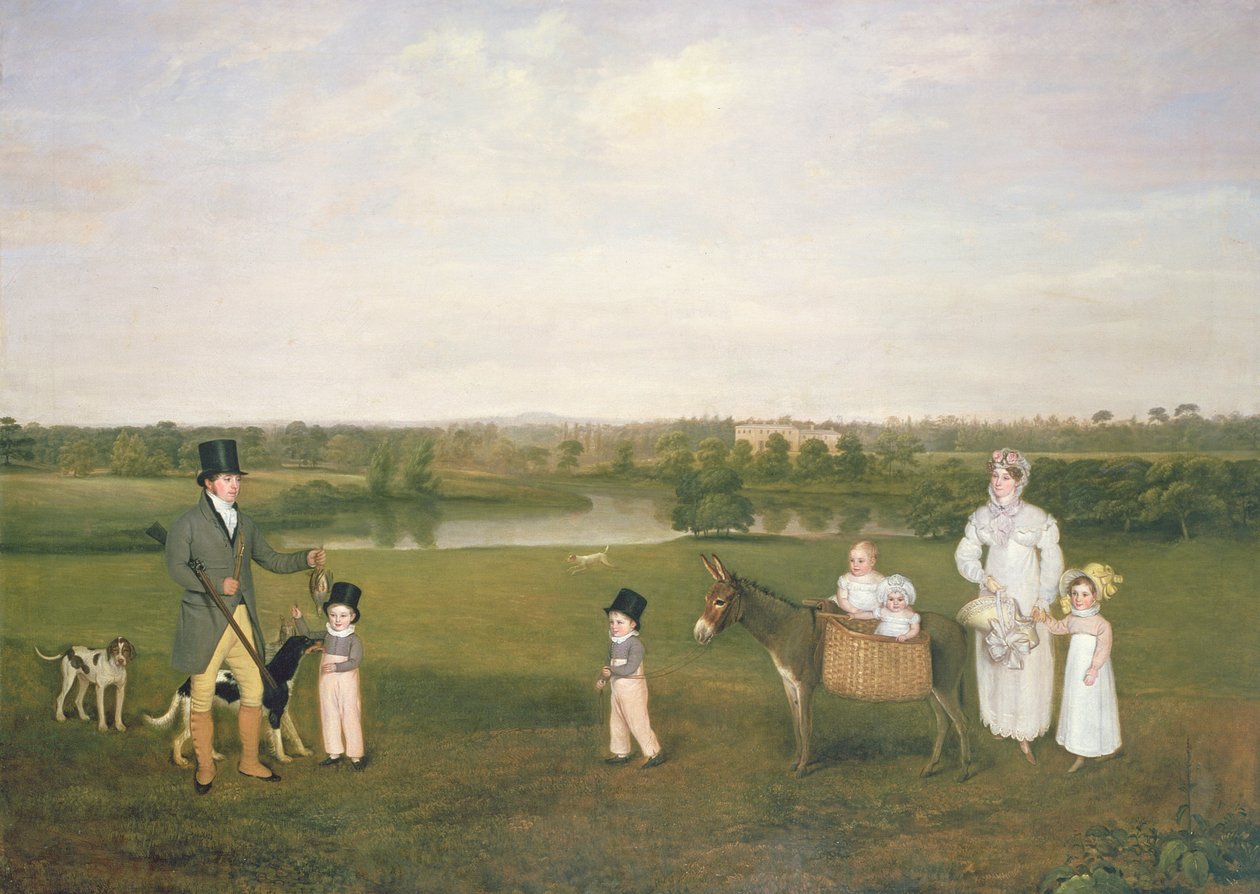 William Hetton Cooke med sin fru och barn på Worleston Rookery, Chester av John E. Ferneley