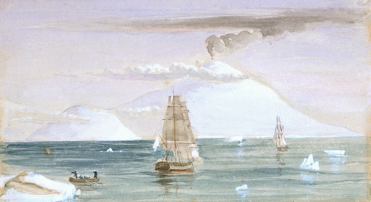 Beaufort Island och Mount Erebus. Upptäckt 28 januari 1841 av John Edward Davis