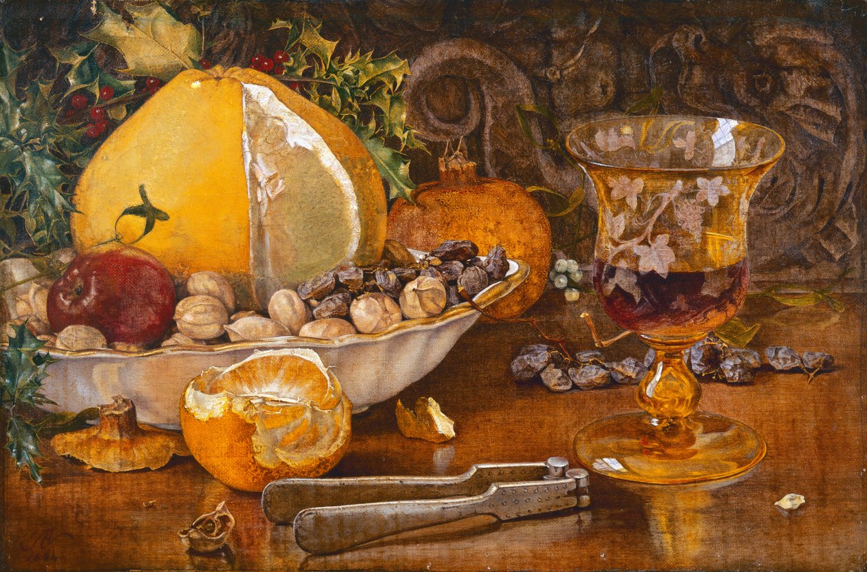 Stilleben av frukt, nötter och vinglas, 1864 av John Edward Newton