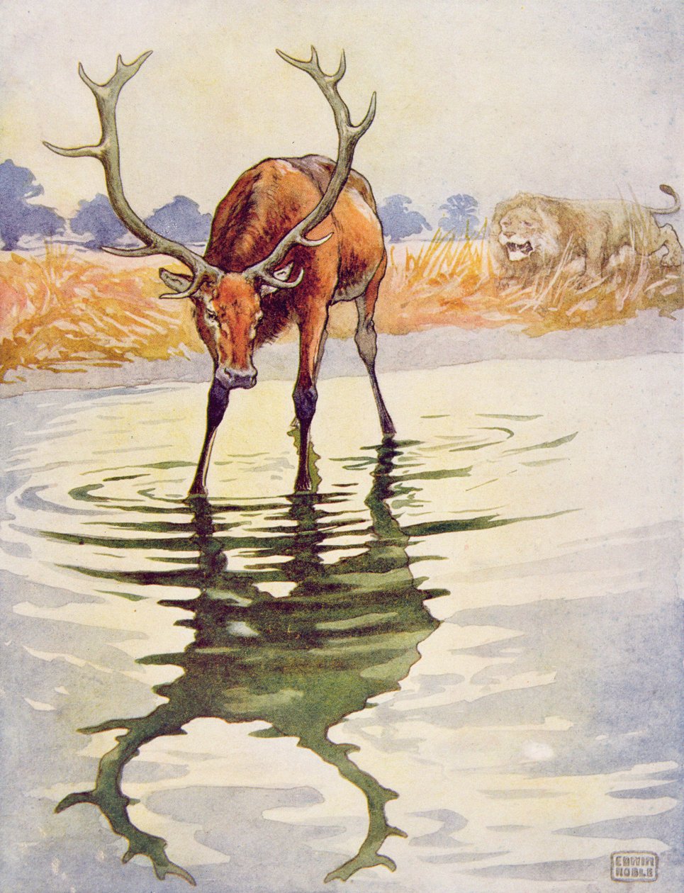 Stag och dess reflektion från "Aesop
