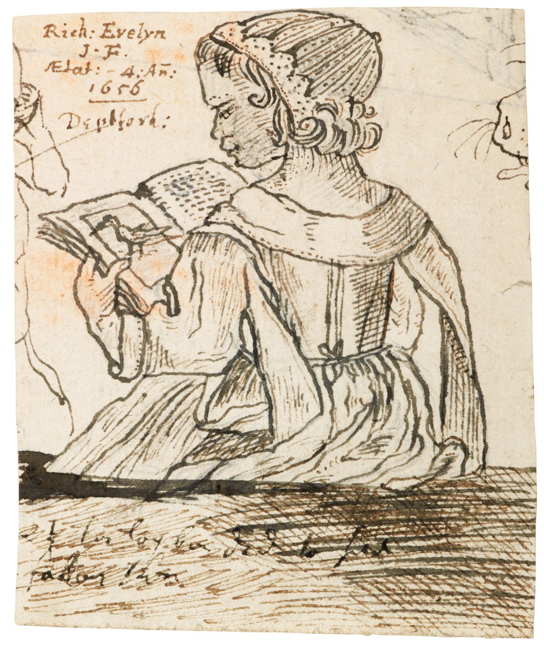 Richard Evelyn läser en naturhistorisk bok, Deptford, 1656 av John Evelyn