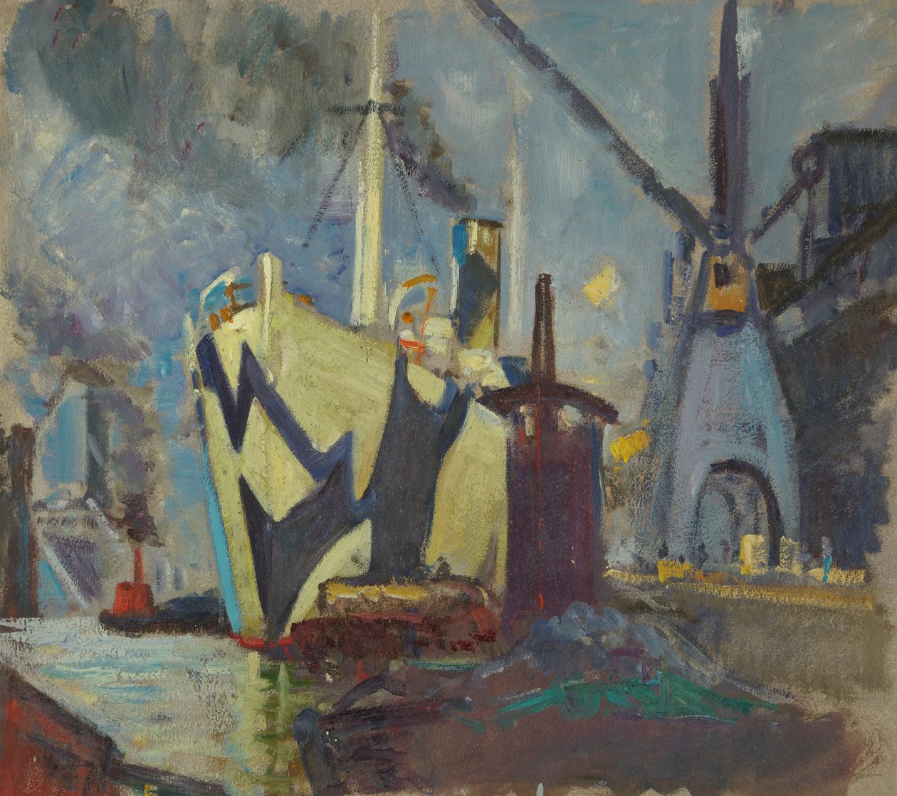 Ett fartyg i hamnen, slutet av 1800-talet - mitten av 1900-talet (olja på papper) av John Everett