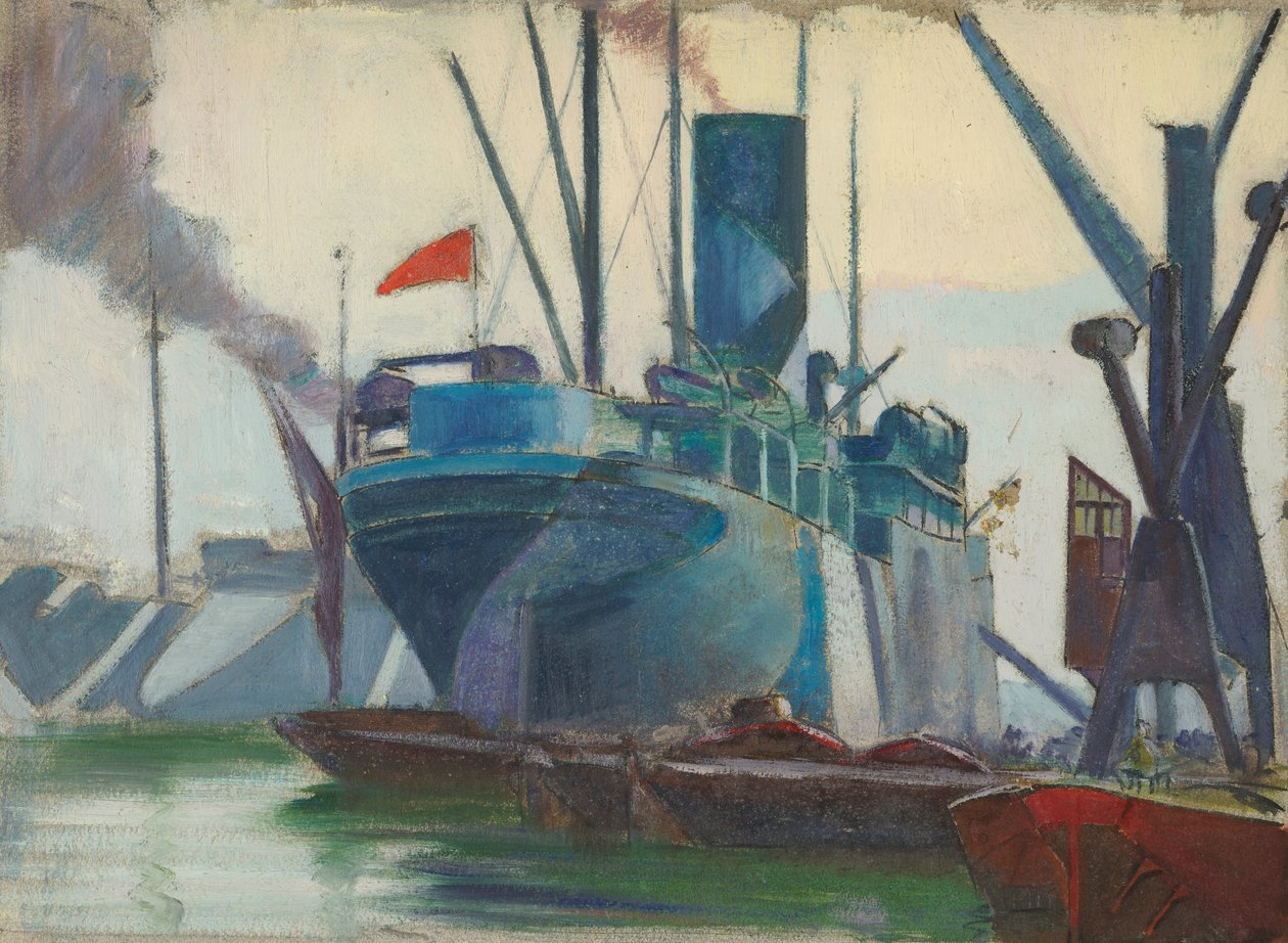 Dazzle-fartyg i Londons hamn, ca 1915-18 (olja på papper) av John Everett