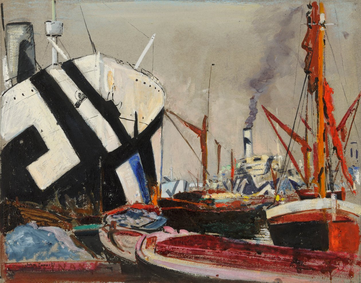 London Docks, sent 1800-tal till mitten av 1900-talet (oljemålning) av John Everett
