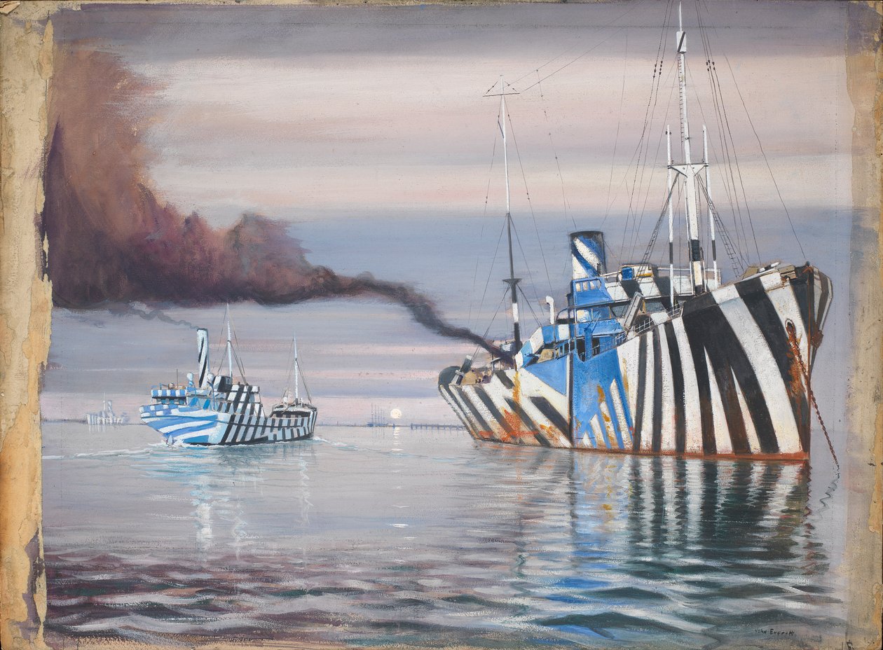 S.S. Lepanto och ett annat ångfartyg, båda bländande målade, för ankar i lugnt vatten av John Everett