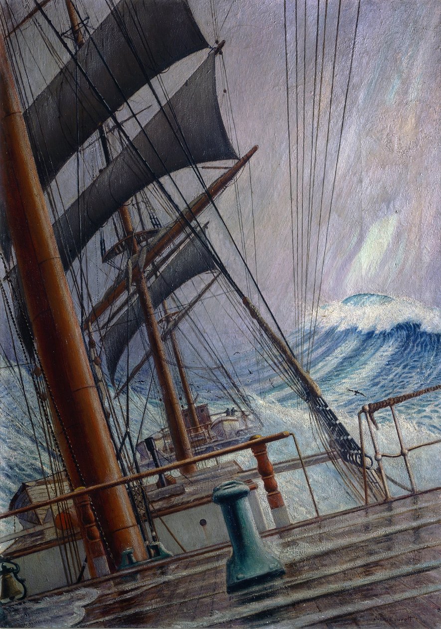 Scen på bron i "Wiscombe Park", lutad av stormen. Olja på papper, cirka 1921, av Herbert Barnard John Everett (1876-1949) av John Everett