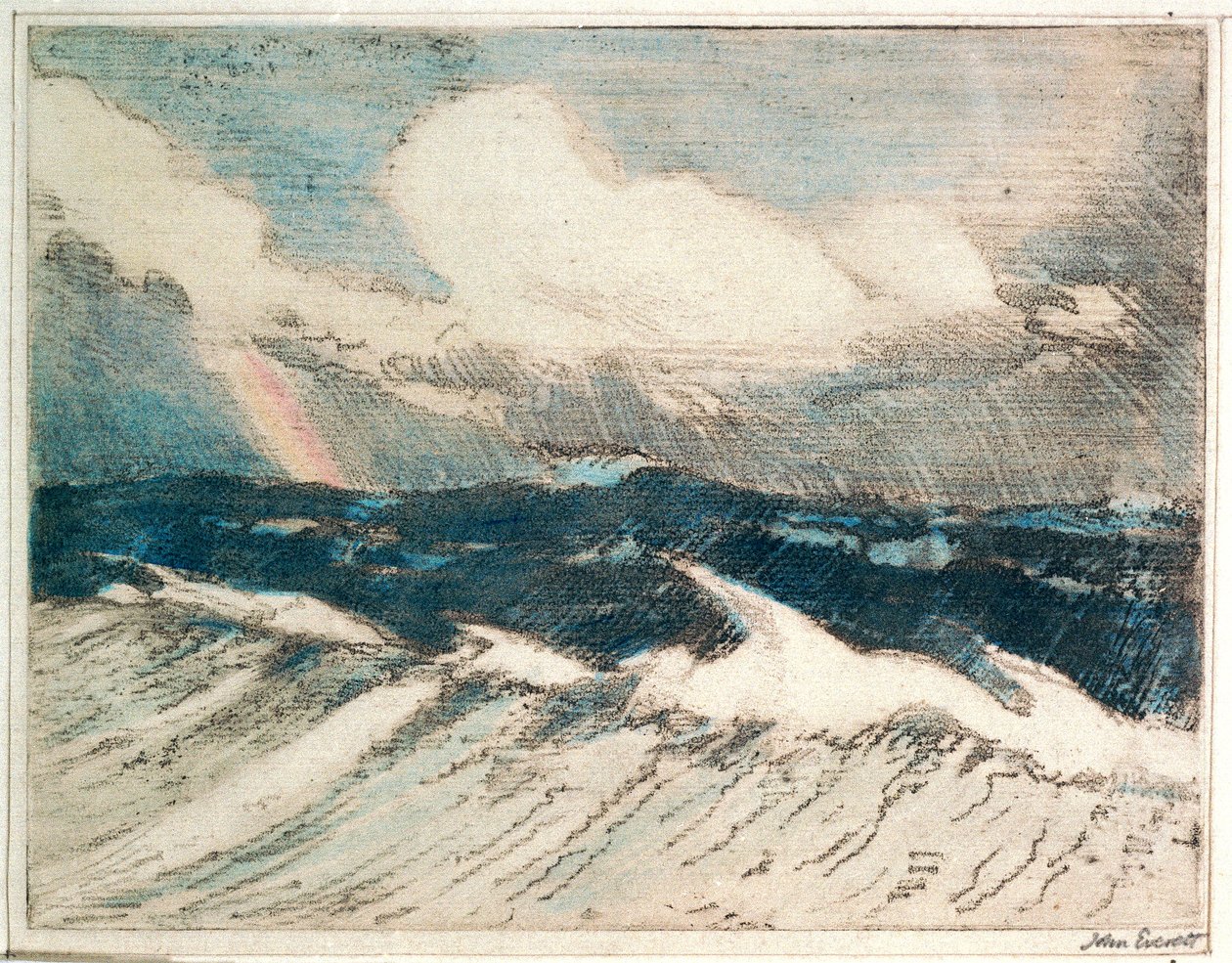 Havslandskap - ljusblå vågbrytare 5 "The Rainbow", 1900-talet (färglagd etsning) av John Everett