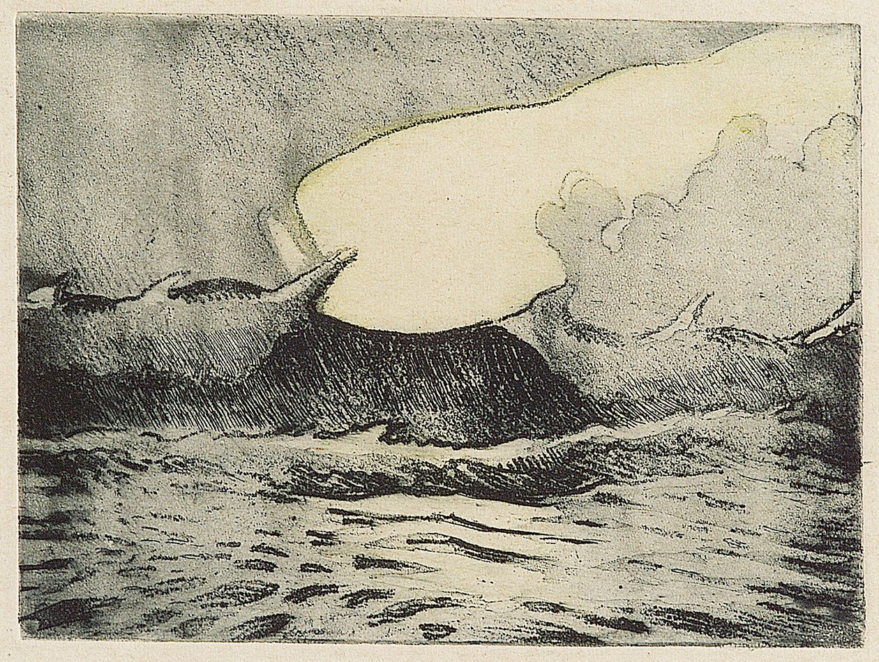Havslandskap - mycket grovt grått hav 2, 1900-talet (färgad etsning) av John Everett