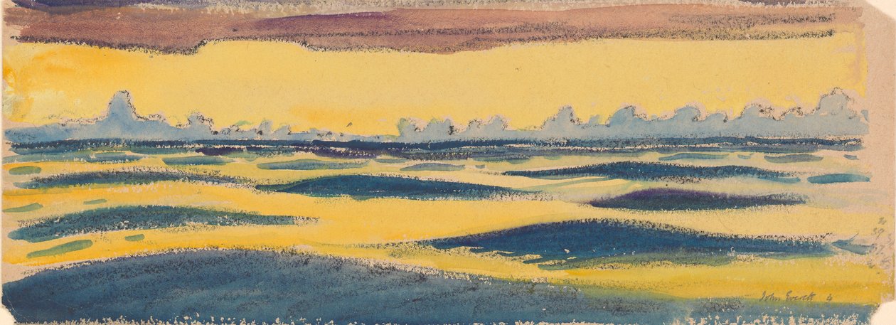 Havslandskap, mörkblå och gula samt bruna moln, sent 1800-tal - mitten av 1900-talet (akvarell, grafit, pastell) av John Everett
