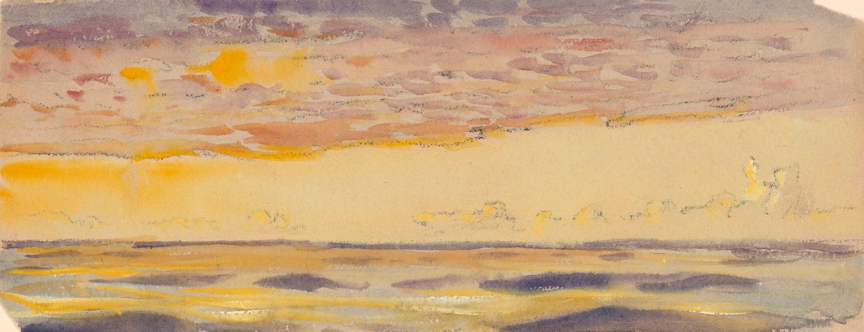Havslandskap, gult hav och lila moln, sent 1800-tal - mitten av 1900-talet (akvarell, pastell) av John Everett